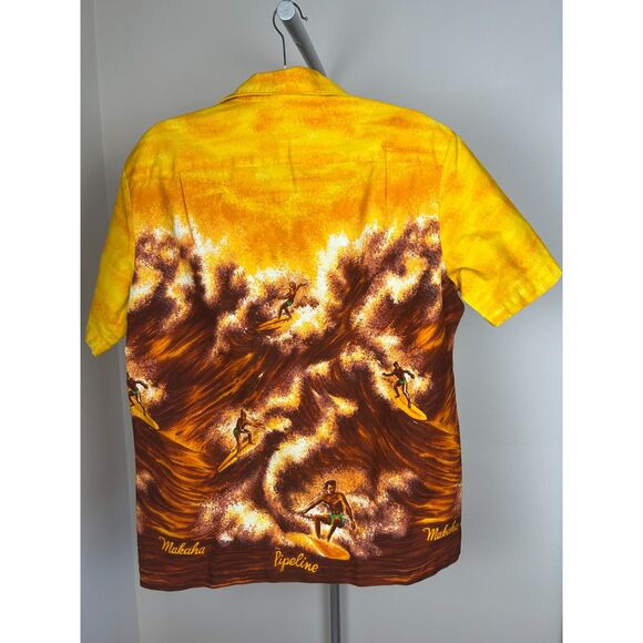 Vintage Men's Malihini 60s Yellow Brown Surfer Shirt Makaha Pipepline M - Picture 2 of 4